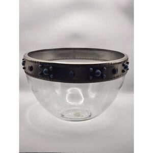 Southwestern Glass Bowl and Hurricane Vase Set Pewter Turquoise Accents